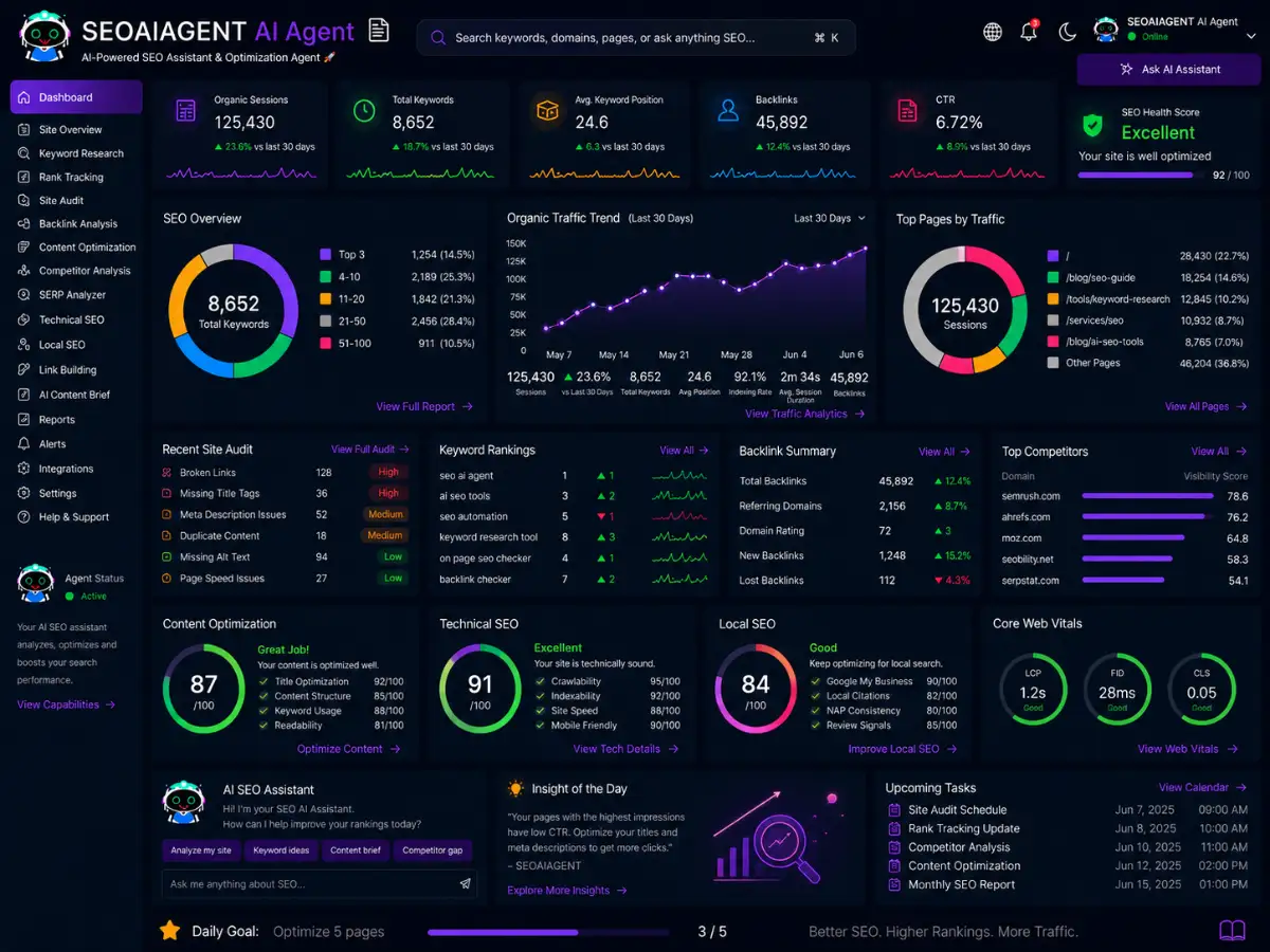 seoaiagent.app AI SEO agent app — optimization dashboard preview